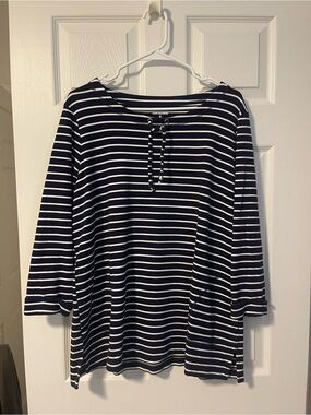 Kim Rogers 100% Cotton Navy and White Striped Top